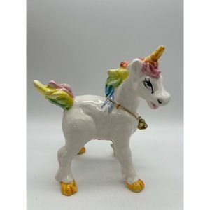 Vintage Porcelain Unicorn Figurine Rainbow Mane